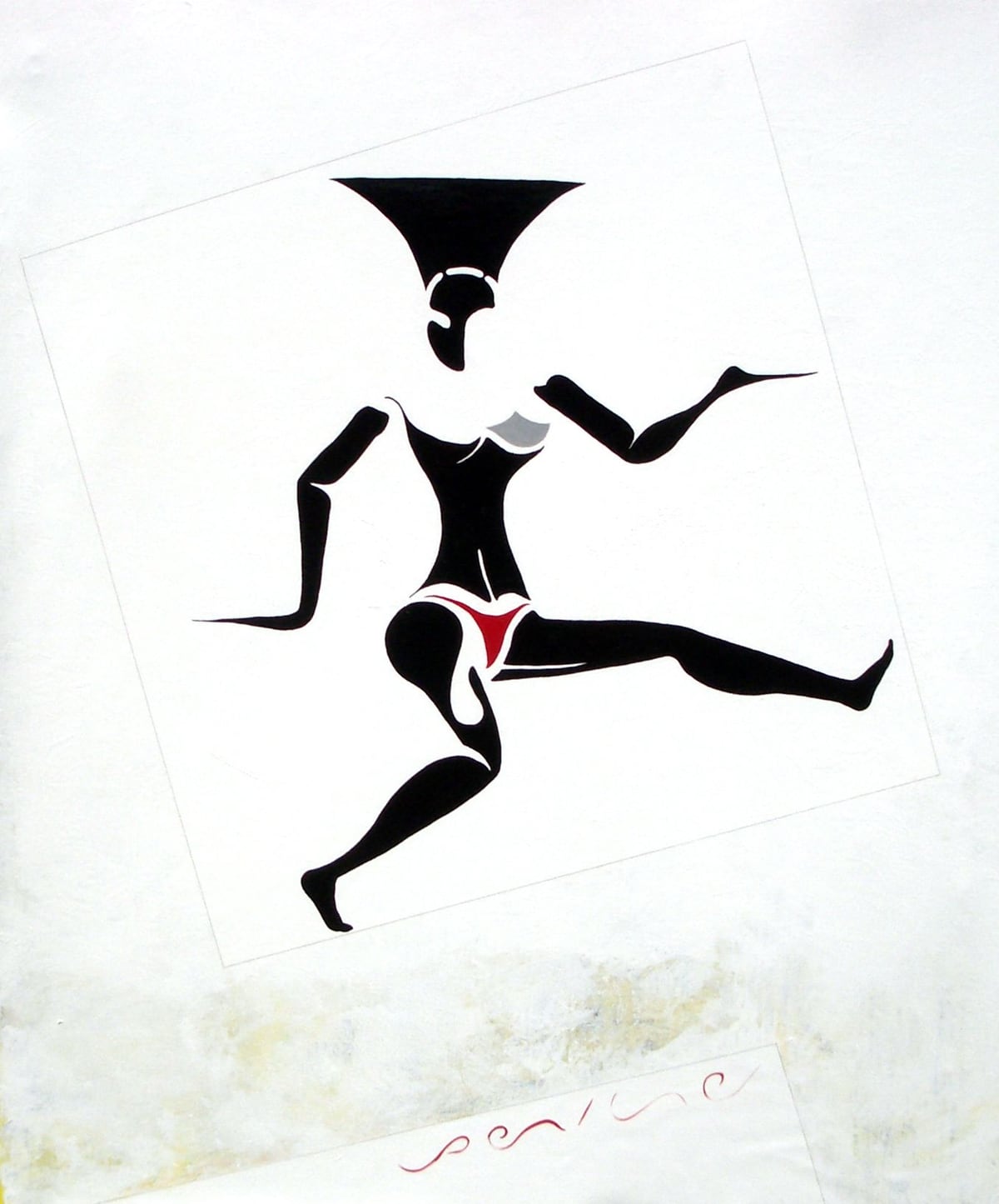 Mujer con poder, de Peniche: figura femenina negra corriendo con capa, sobre fondo blanco.