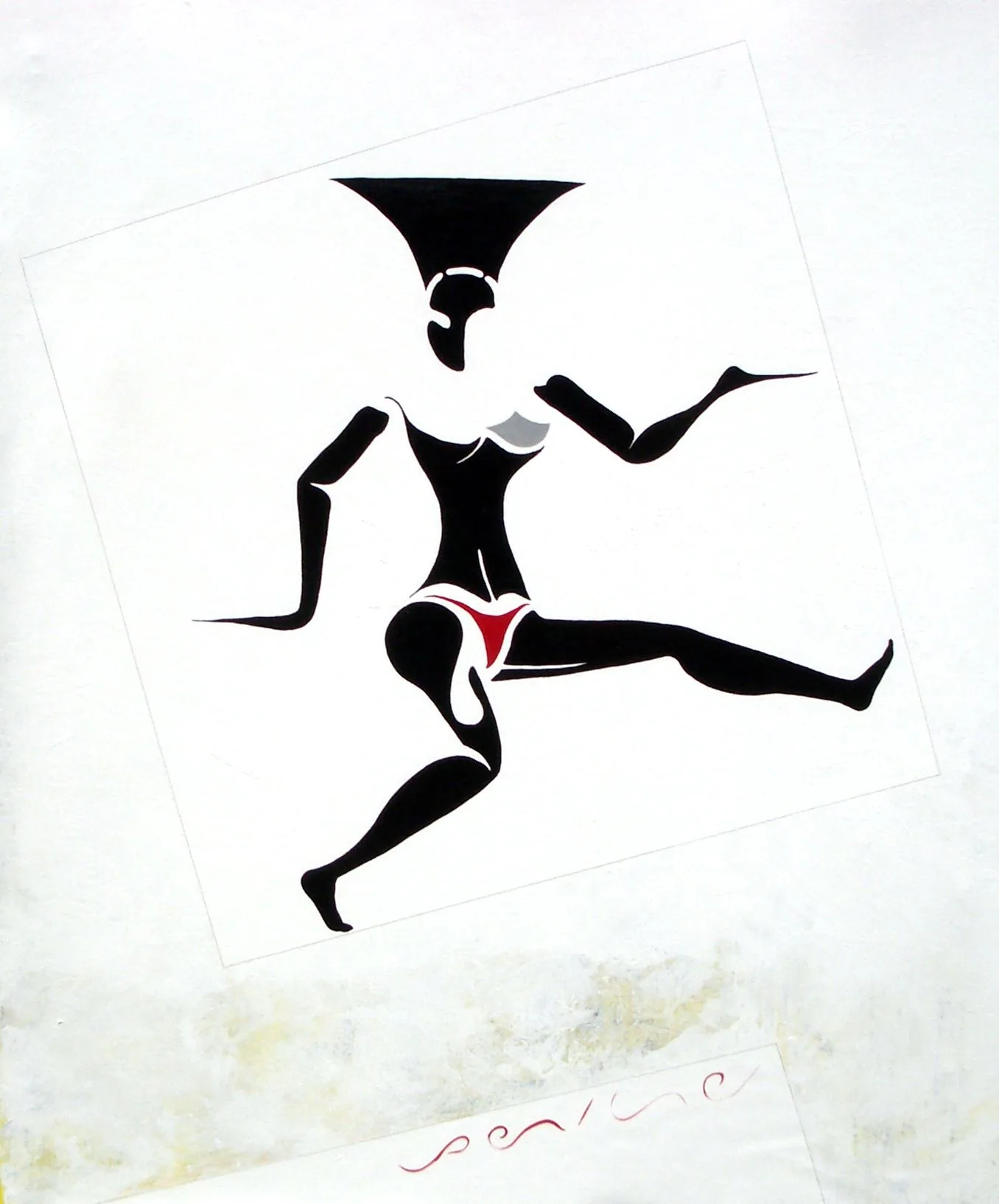 Mujer con poder, de Peniche: figura femenina negra corriendo con capa, sobre fondo blanco.