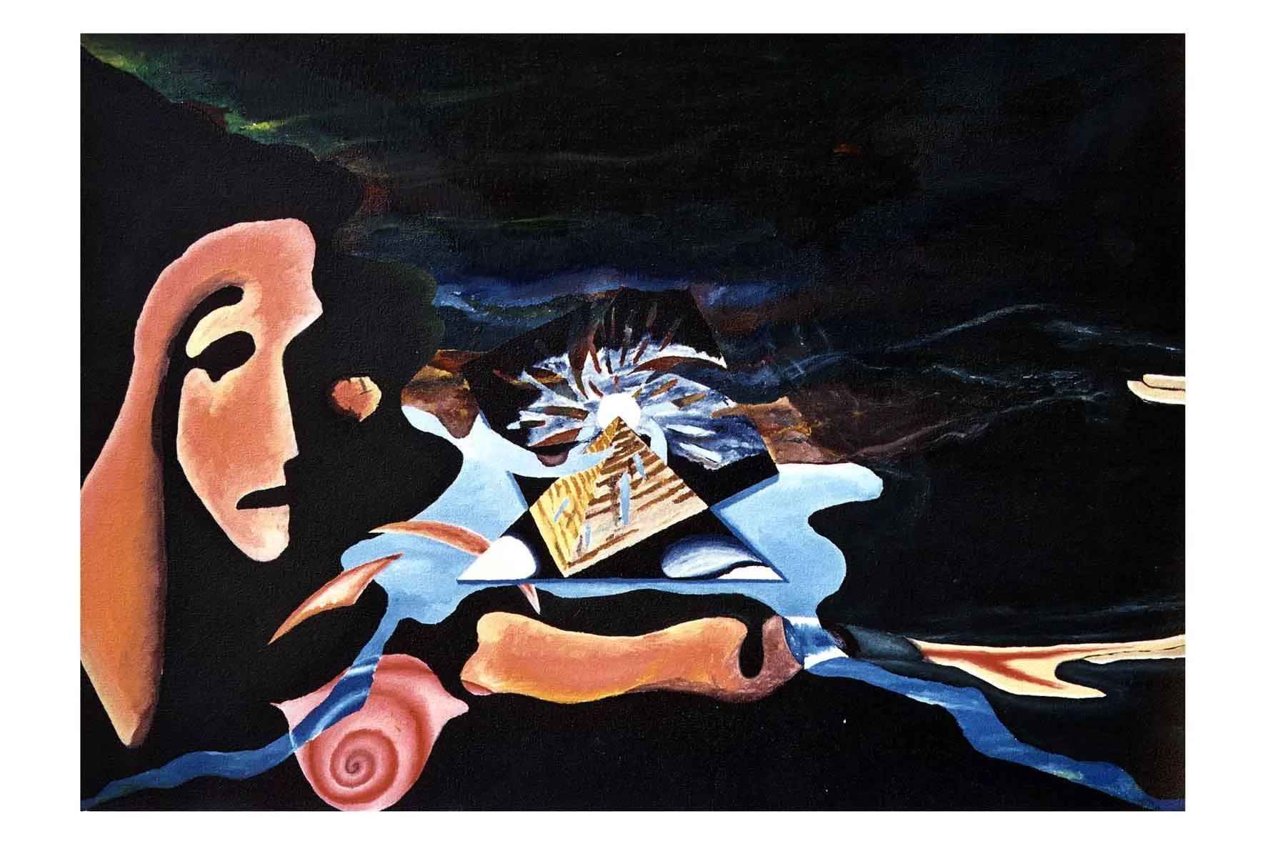 Sin título 10, obra anterior de Peniche: rostro y naturaleza muerta surrealista.