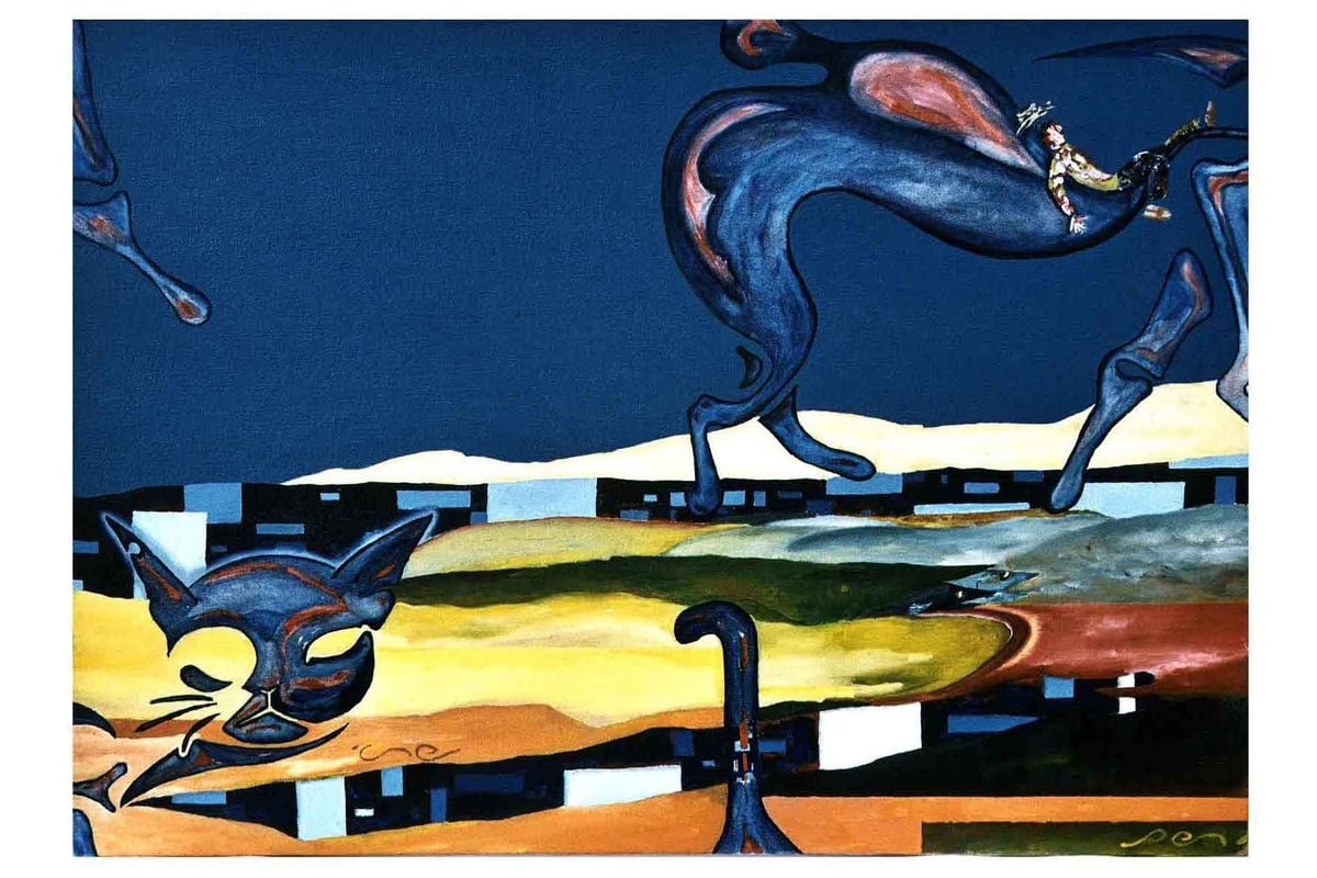 Sin título 12, obra anterior de Peniche: composición surrealista con gato.