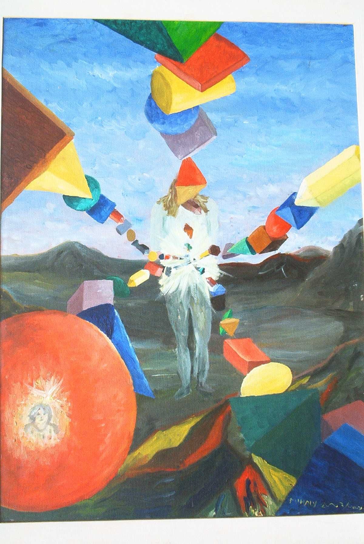 Sin título 9, obra anterior de Peniche: figura simbólica con triángulos de colores.